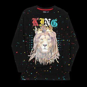 Contender Black Long Sleeve Shirt King Lion Crown Graphic Streetwear Tee Size 5X
